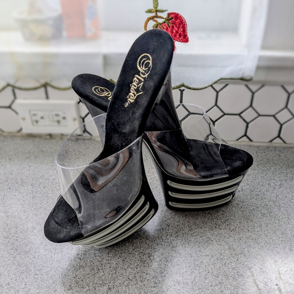 Pleaser Black and Clear Platform Heels